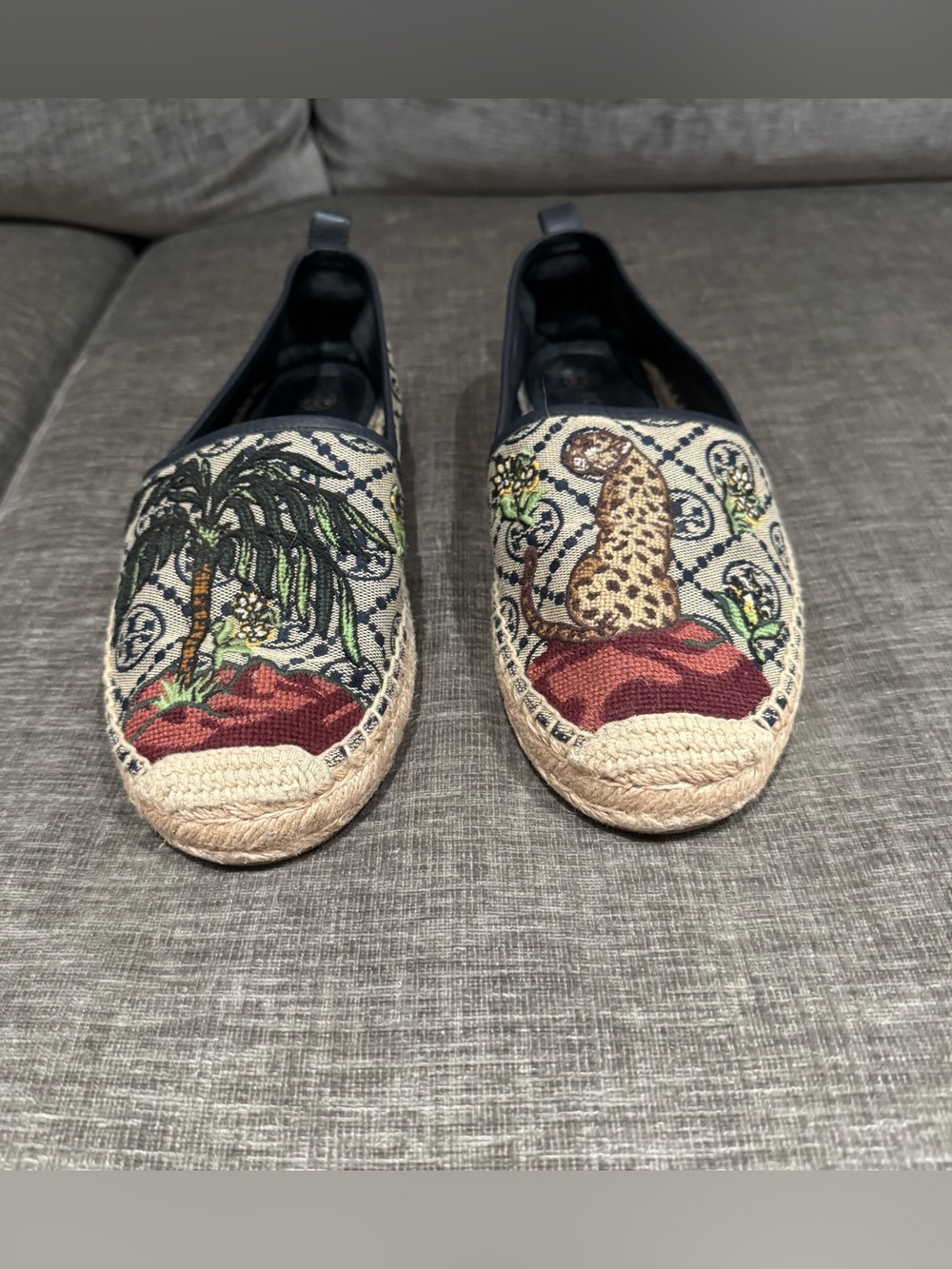 Tory Burch Cheetah Needlepoint Platform Espadrille